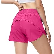 Photo 1 of Aurefin Running Shorts for Women, High Wasited Athletic Shorts with Liner and Zip Pocket Womens Workout Shorts 4 inch Hot Pink/Large