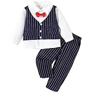Photo 1 of PATPAT Baby Boys Gentleman Bowtie Formal Outfit Suits Tuxedo Vest Wedding Party Baptism Suit Dark Blue 3-4 Years