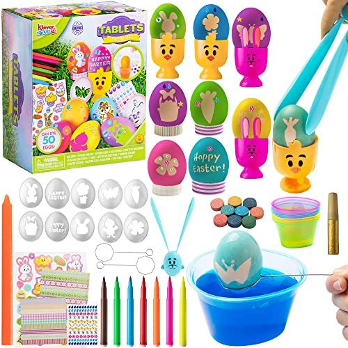 Photo 1 of Klever Kits 57Pcs Easter Egg Dye Kit with Stencils and Colored Pens, Easter Egg Decorating Kit with Assorted Stickers for Easter Party Favor, Creativi
