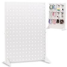 Photo 1 of Muscovite Portable Pegboard Display Stand for Vendor - 17" X 13" Standing Small Peg Board Jewelry Keychain Craft Show Retail Display Supplies Stand for Selling, Table Top Display Rack with Pegs