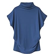 Photo 1 of LYANER Women's Casual Mock Neck Ruffle Short Sleeve Summer Blouse Shirt Top Dusty Blue Small