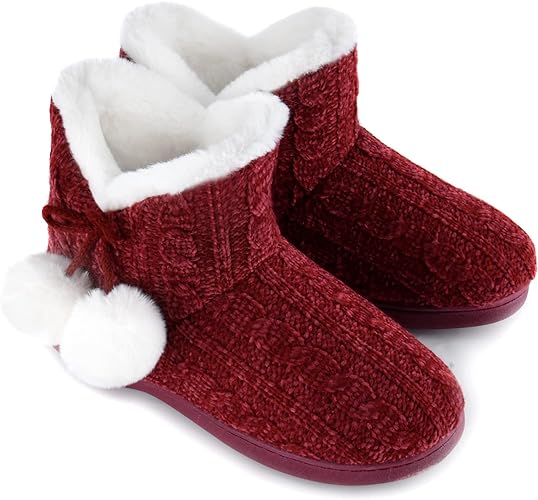 Photo 1 of DL Womens-Warm-House-Bootie-Slippers Fluffy Cute For Winter, Comfy Cable Knit Memory Foam Ladies Boots Slippers Indoor With Fuzzy Plush Lining, Cozy Female Adult Home Bedroom Shoes 8