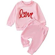 Photo 1 of Newborn Baby Girl Valentines Day Outfits Waffle Knit Sweater Love Pullover Top Pocket Pant Set Infant Winter Clothes(Pink 9-12MONTH)