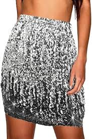 Photo 1 of Jemiwa Women's Sequin Skirt High Waist Sparkly Stretchy Bodycon Mini Skirts Night Club Party Black SIZE 12-14