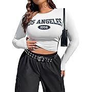 Photo 1 of Verdusa Women's Plus Size Letter Graphic Long Sleeve Round Neck Crop Tee T Shirt White 3XLVerdusa Women's Plus Size Letter Graphic Long Sleeve Round Neck Crop Tee T Shirt White 4XL