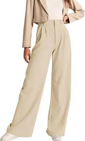 Photo 1 of NIMIN Wide Leg Pants for Women Casual High Waisted Cotton Chino Slacks Pants with Raw Hem Apricot X-Large