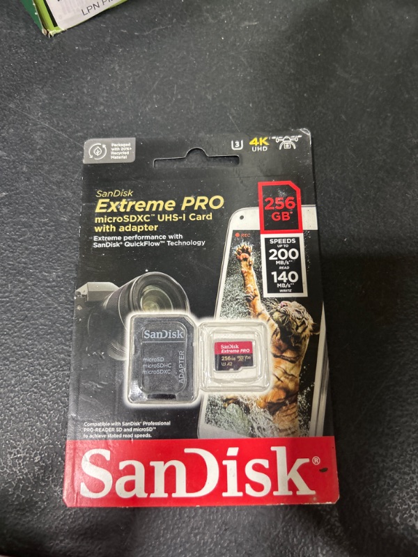 Photo 1 of SanDisk 256GB Extreme PRO® microSD™ UHS-I Card with Adapter C10, U3, V30, A2, 200MB/s Read 140MB/s Write SDSQXCD-256G-GN6MA