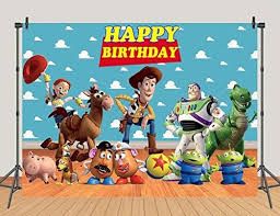 Photo 1 of 7x5ft Cartoon Toy Inspired Story Birthday Backdrop Blue Sky White Clouds Boy Birthday Banner Kids Party Cake Table Decorations Background Photo Booth Prop