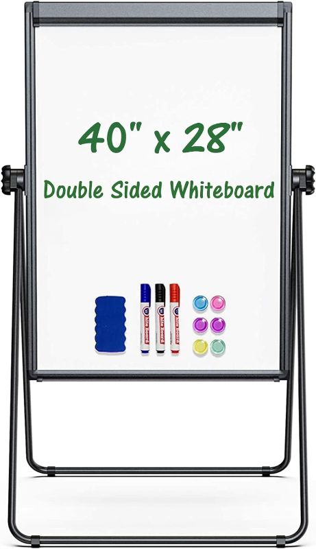 Photo 1 of Stand White Board Magnetic 40 x 28 inches Dry Erase Board Double Sided Height Adjustable Flip Chart Easel Portable Whiteboard with Flipchart Hooks for Teaching Presentation Meeting, Black
