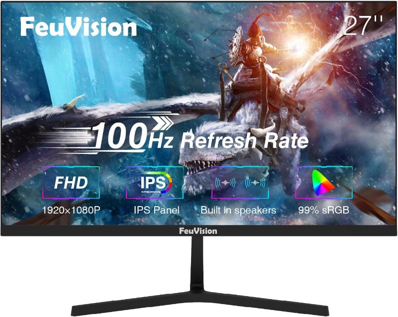 Photo 1 of 27 inch Monitor 1080p FHD, 100Hz, IPS Panel, Gaming & Office Computer Monitor, 3-Sided Frameless & Ultra Slim, VESA Mountable, 99% sRGB, Adaptive Sync, HDMI & VGA, Built-in Speakers

