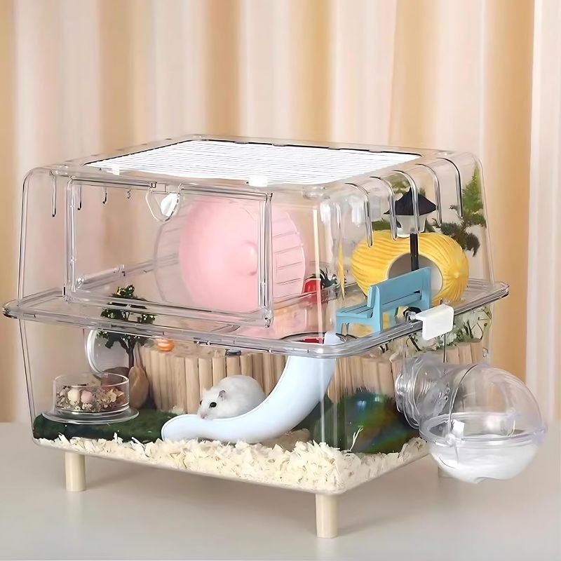 Photo 1 of 2-Floor Hamster and Guinea Pig Cage,Deluxe Rat Cage,Transparent Acrylic Small Animal Habitat with Slide(Acrylic Clear:17"x14"x12")
