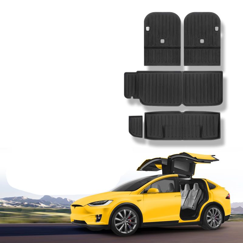 Photo 1 of JUZISHU Floor Mats for Tesla Model X 6 Seater 2024 2023 2022 Full Set 10Pcs All Weather Model X Floor Mat 