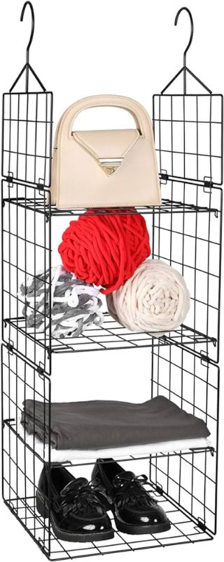 Photo 1 of Metal Wire Hanging Closet Organizer 4-Shelf Wardrobe Storage for Clothes, Shoes, and Handbags, Black