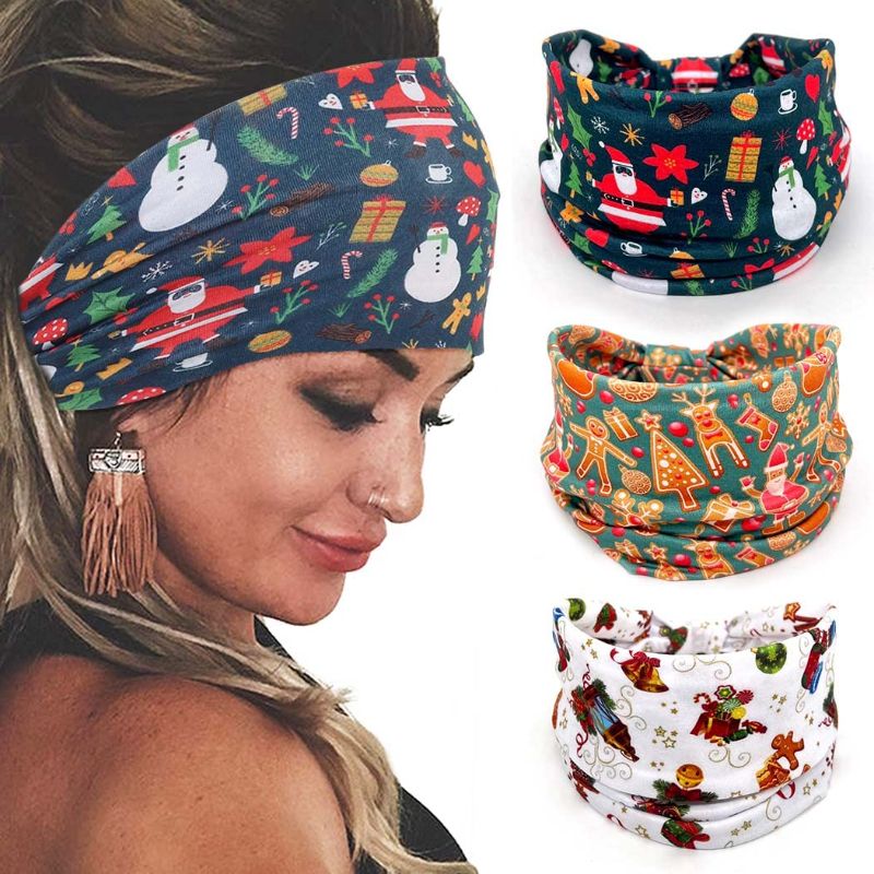 Photo 1 of Bohend Boho Headbands Wide knotted Hair Bands, Stretchy , Christmas Themed