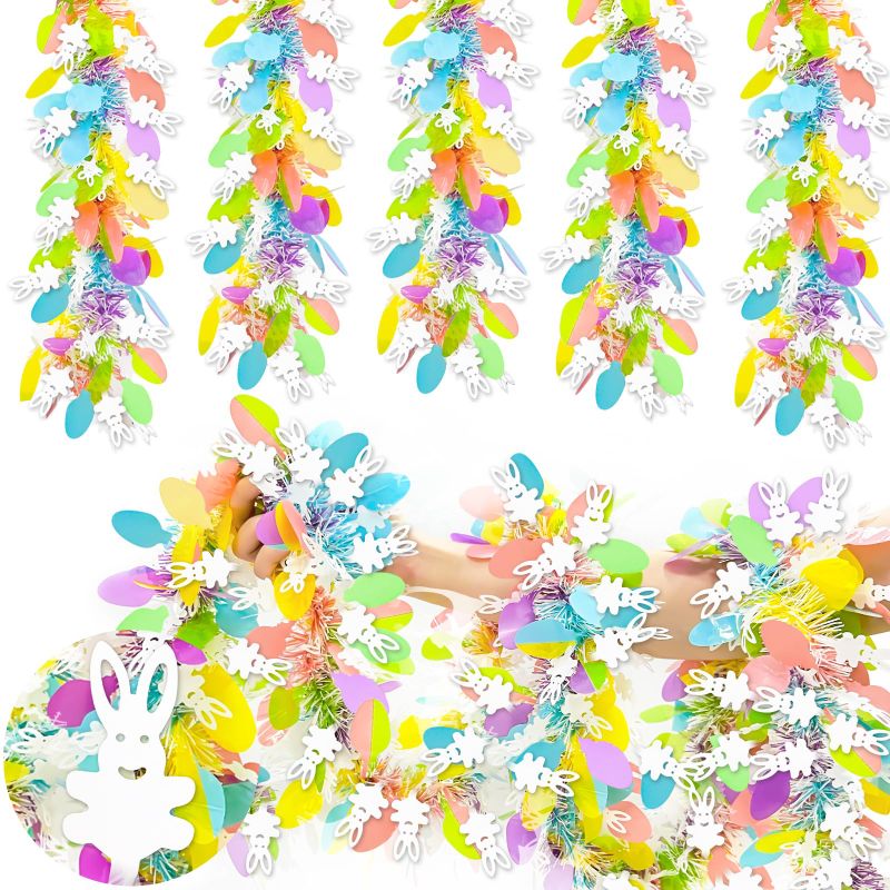 Photo 1 of TURNMEON 5 String Easter Egg Bunny Garland Decorations, Total 33 Ft Colorful Easter Tinsel Garland 