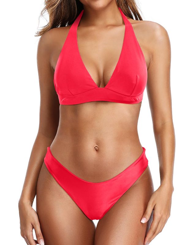 Photo 1 of Holipick High Cut Bikini Sets for Women Two Piece Halter Swimsuit, X-Large Red