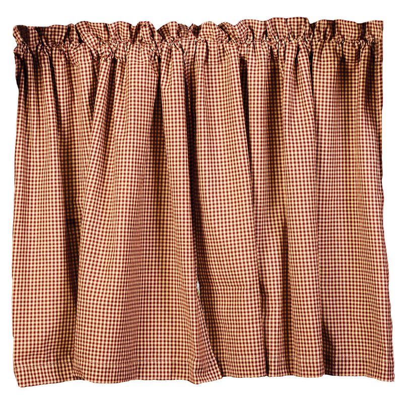 Photo 1 of Burgundy Check Stars and Berries Country Curtain Tiers, 24" 30" 36" Lengths
