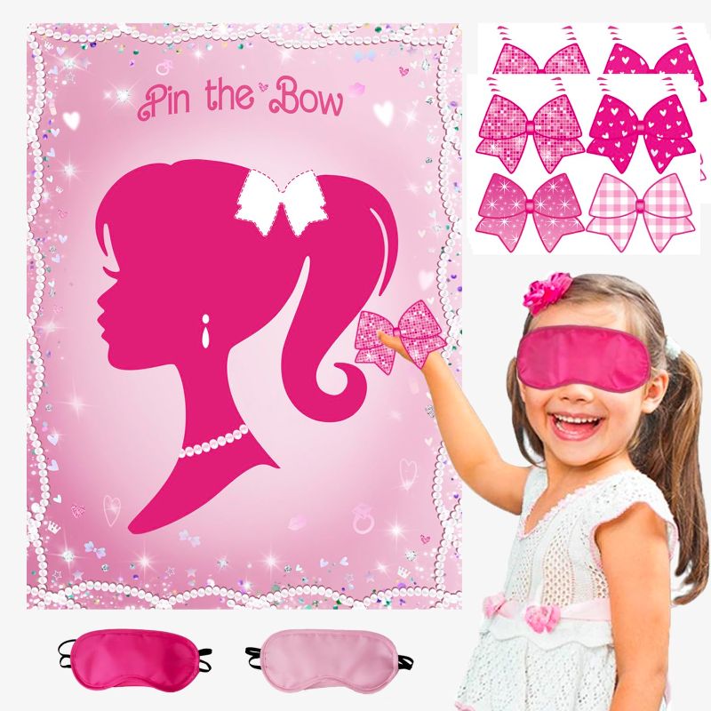 Photo 1 of Pink Girls Birthday Party Decorations Girls Party Games, Pin The Bow on The Girls, Game for Kids Pink