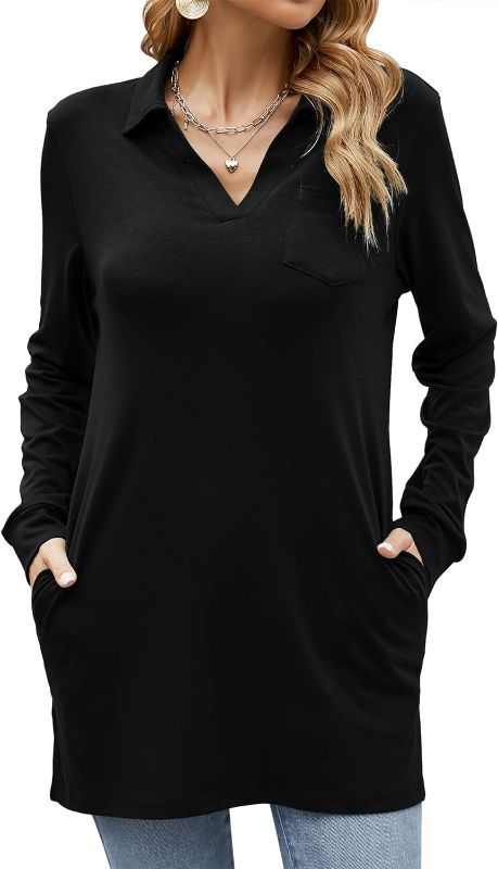 Photo 1 of MATEAM Womens Tunic Tops with 2 Pockets Long Sleeve Polo Shirts (XXL)