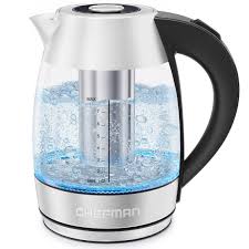 Photo 1 of Chefman Electric Glass Kettle, Fast Boiling W/ LED Lights, Auto Shutoff & Boil Dry Protection, Cordless Pouring, BPA Free, Removable Tea Infuser, 1.8 Liters, Stainless Steel

