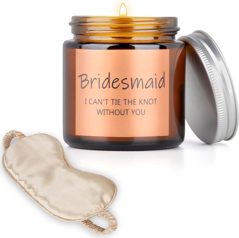 Photo 1 of Bridesmaid Scented Candle - Soy Wax Candle & Silk Sleep Eye Mask, Maid of Honor Proposal Gifts for Bestie Friend Sister, Bridal Party Gifts for Wedding Day Bachelorette
