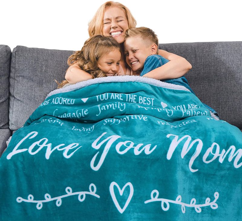 Photo 1 of FILO ESTILO Mom Blanket, Mothers Day Blanket, Birthday Gifts for Mom from Daughters or Sons, Sentimental, Meaningful Presents for Mom, Mother in Law, 60x50 Inches (Teal, Sherpa)
