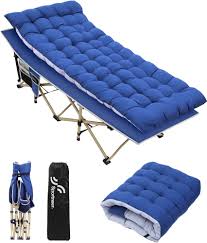 Photo 1 of Sportneer Portable Camping Cot with Mattress, Folding Sleeping Cots for Adults Max Load 450 LBS Heavy Duty Fold Up Camp Bed with Padded for Camping Tent Office Outdoor Travel Blue+blue