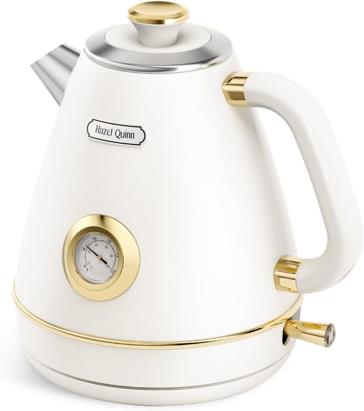 Photo 1 of Hazel Quinn 1.7L Electric Kettle with Thermometer, 1200W Fast Boiling, BPA-free, Cordless, Rotational Base - Pearl White
