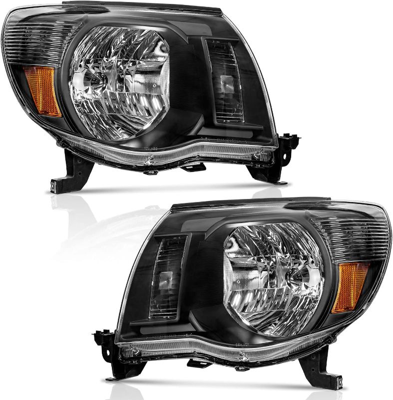 Photo 1 of WEELMOTO Headlights Assembly Compatible with 2005-2011 Toyota Tacoma Headlights Assemblies for 05 06 07 08 09 10 11 Tacoma Headlight Assembly Black Housing Amber Reflector Driver and Passenger Side Clear Lens I Black Housing I Amber Reflector OE Replaceme