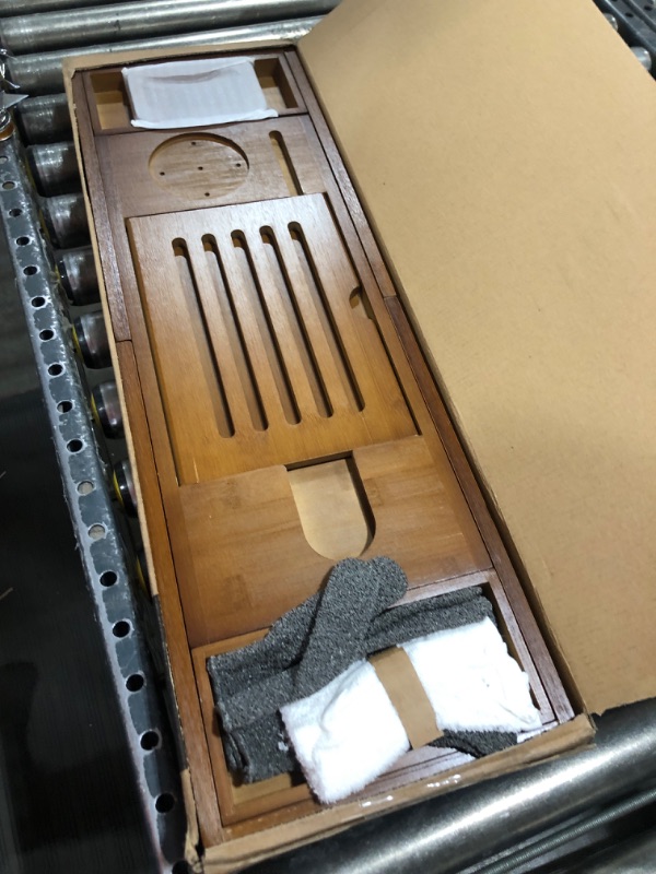 Photo 1 of Temple Spring Bath Caddy - Extendable Bath Tray for Bathtub with Candle, Wine Glass, Book, iPad & Phone Holders - Adjustable Bath Table Shelf Over tub with Bathroom Accessories - (Wood Brown)