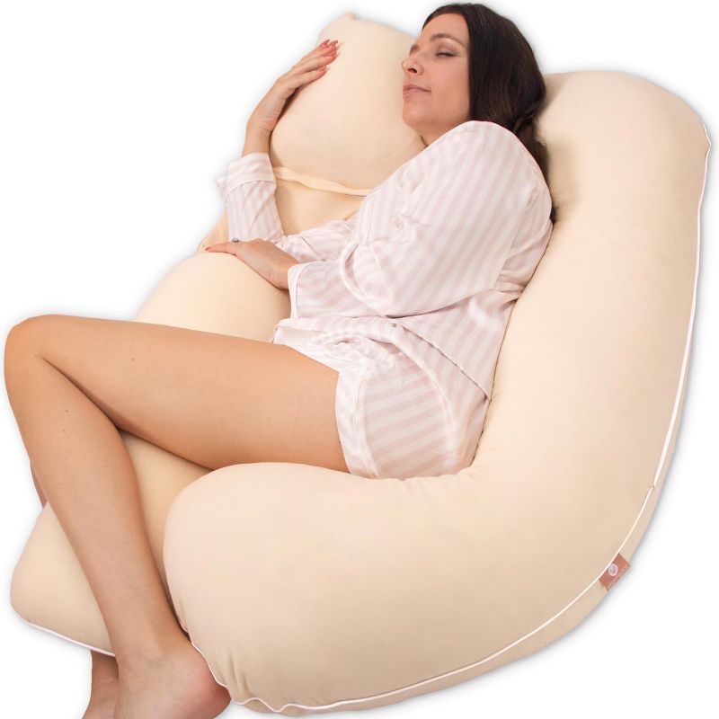 Photo 1 of Pharmedoc Pregnancy Pillows, U-Shape Full Body Pillow -Removable Jersey Cotton Cover -Beige & Piping-Pregnancy Pillows for Sleeping - Body Pillows for Adults, Maternity Pillow and Pregnancy Must Haves
