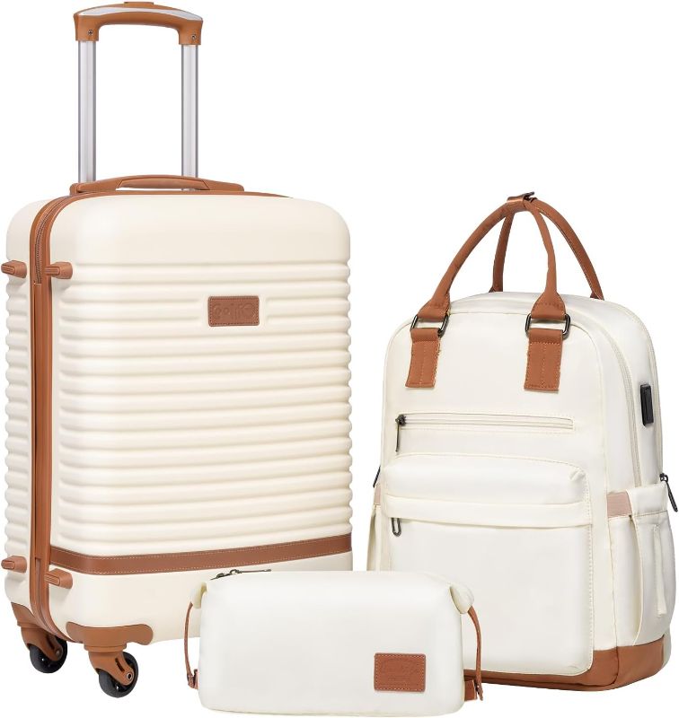 Photo 1 of Coolife Suitcase Set 3 Piece Luggage Set Carry On Travel Luggage TSA Lock Spinner Wheels Hardshell Lightweight Luggage Set(White, 3 piece set (BP/TB/20))
