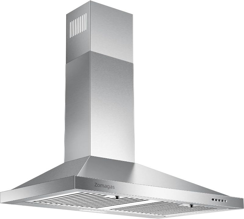 Photo 1 of Zomagas Range Hood 30 inch, Wall Mount Vent Hood in Stainless Steel, Ducted/Ductless Convertible Duct, Kitchen Hood w/Baffle Filters, 3 Speed Fan, Energy Saving LED Light, Push Button Control
