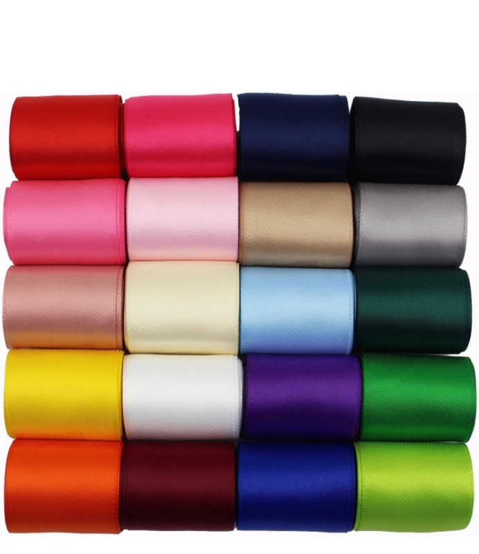 Photo 1 of 1-1/2 Inch Wide Solid Color Double Sided Polyester Satin Ribbon 20 Colors X 2 Yard Each Total 40 Yds Per Package