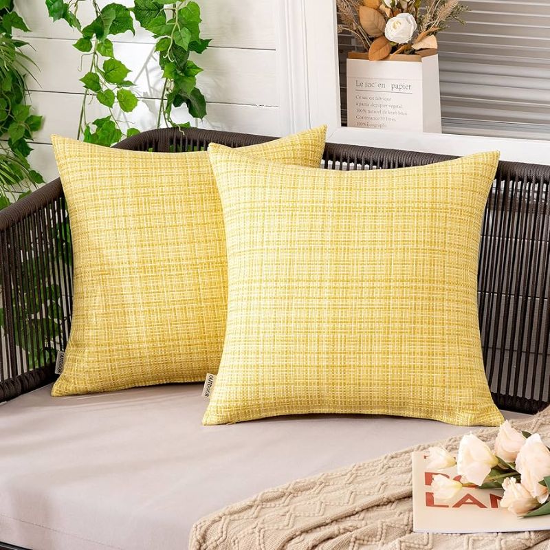 Photo 1 of MIULEE Outdoor Waterproof Throw Pillow Covers Decorative Farmhouse Water Resistant Cushion Covers , Yellow 12x12 Inch (Pack of 2)