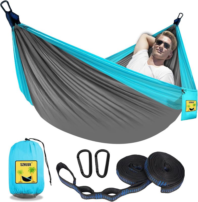 Photo 1 of SZHLUX Camping Hammock Single or Double Portable Hammocks with 2 Tree Straps 