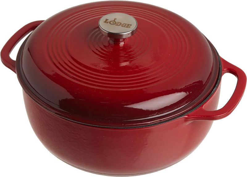 Photo 1 of Lodge 6 Quart Enameled Cast Iron Dutch Oven with Lid – Dual Handles – Oven Safe up to 500° F or on Stovetop 