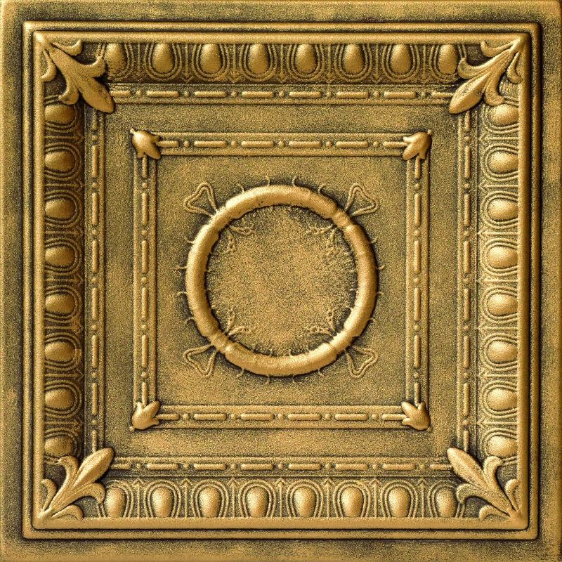 Photo 1 of A La Maison Ceilings R47 Romanesque Foam Glue-up Ceiling Tile (128 sq. ft./Case), Pack of 48, Antique Gold
