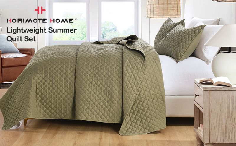 Photo 1 of HORIMOTE HOME Quilt Set Queen Size, Olive Green