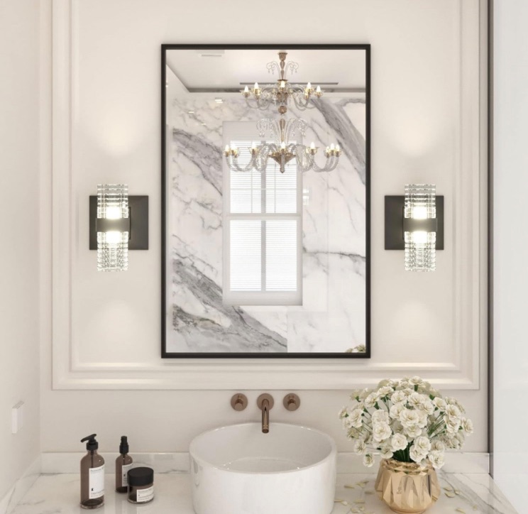 Photo 1 of LOAAO 24"X36" Black Rectangle Bathroom Mirror Wall, Matte Black Aluminum Alloy Frame