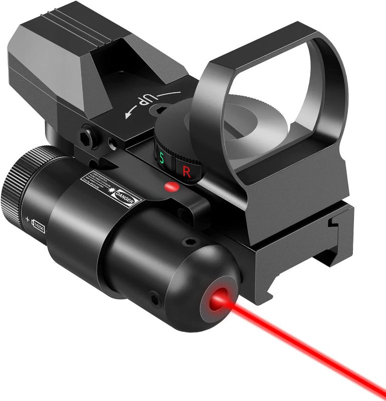 Photo 1 of CVLIFE 1X22X33 Reflex Sight Red Dot Sight Red Green 4 Reticle Optics with Laser and Pressure Pad Switch for 20mm Rail
