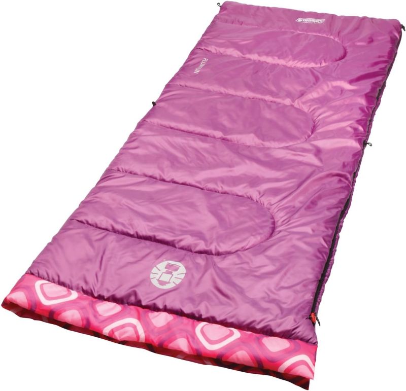 Photo 1 of Coleman Kids 45°F Sleeping Bag, Comfortable Camping Sleeping Bag for Kids, Fits Children up to 5ft 5in Tall, Lightweight and Warm Sleeping Bag for Indoor/Outdoor Use, Machine Washable Pink Sleeping Bag +