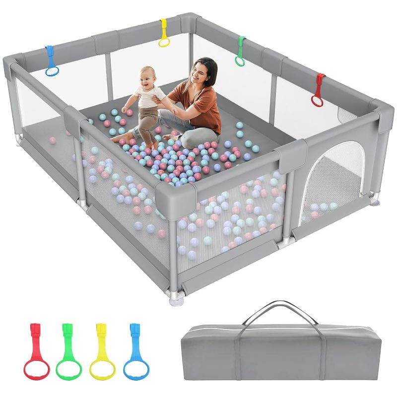 Photo 1 of 79" ×71" Extra Large Baby Playpen, Big Play Pens for Babies and Toddlers, Gap-Free, Climb-Proof Baby Playards for Indoor Fun, Baby Gate Playpen with Zippered Door and Storage Bag
