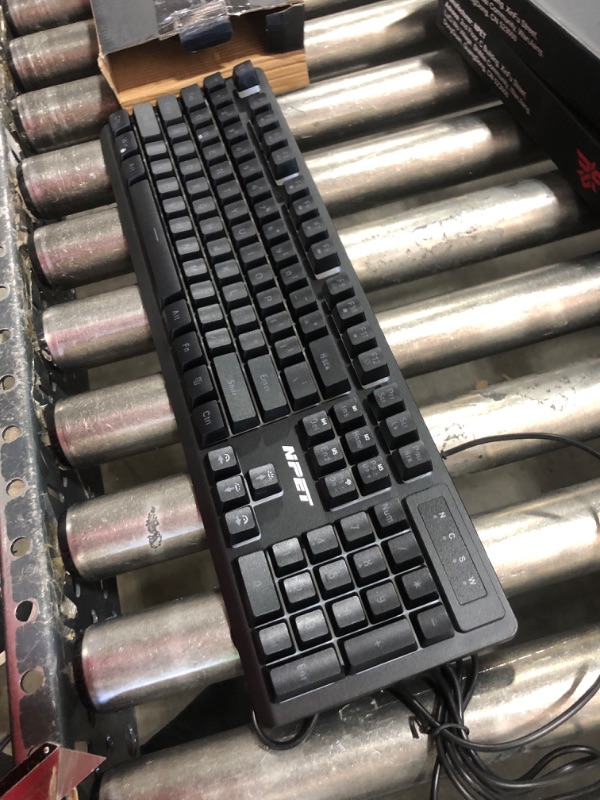 Photo 2 of NPET K10 Gaming Keyboard USB Wired Floating Keyboard, Quiet Ergonomic Water-Resistant Mechanical Feeling Keyboard, Ultra-Slim Rainbow LED Backlit Keyboard for Desktop, Computer, PC