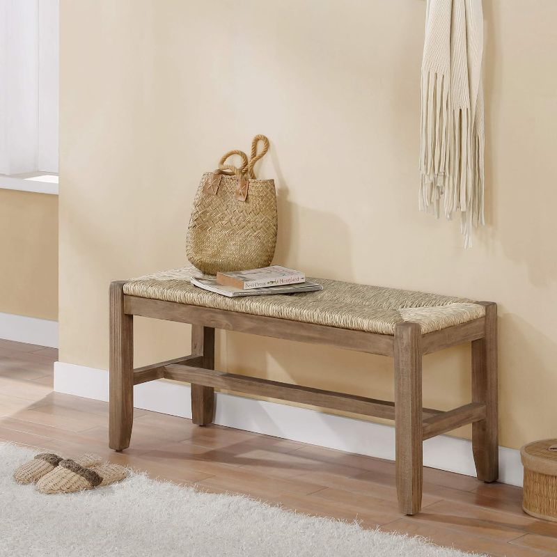 Photo 1 of Alaterre Furniture Newport 40" Wood Bench with Rush Seat Modern Natural Bench