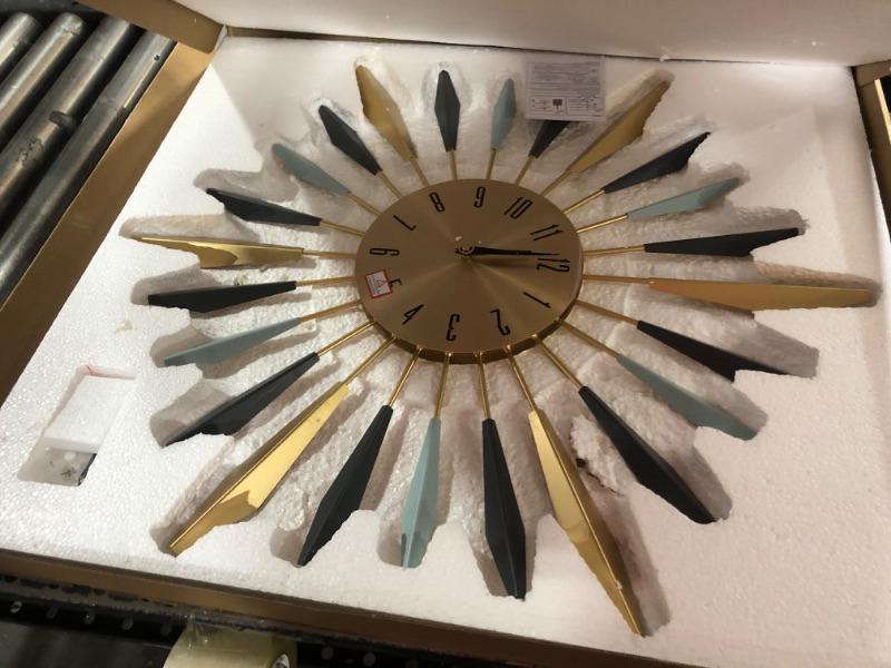 Photo 1 of YISITEONE 28 Inch Large Wall Clock Metal Decorative, Mid Century Silent Non-Ticking Big Clocks, Modern Home Decorations for Living Room,Bedroom,Dining Room,Office Large 1.modern