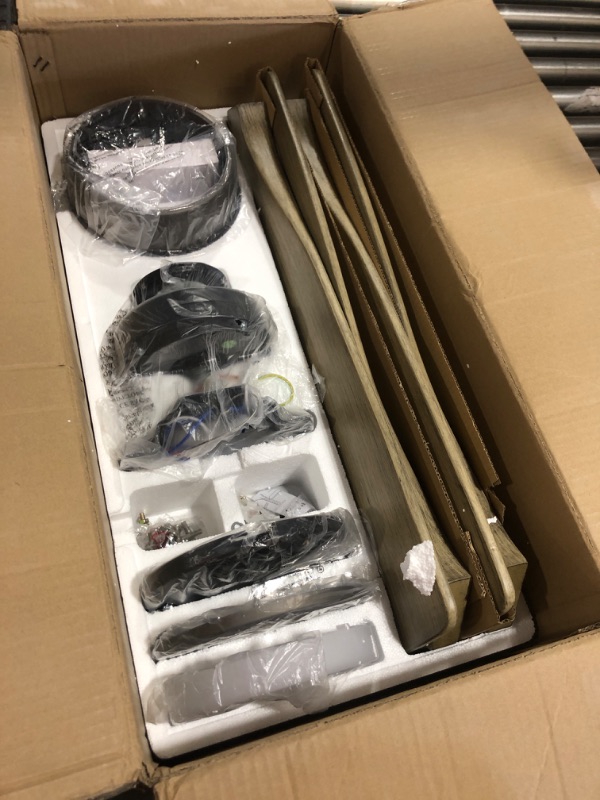 Photo 1 of WINGBO 54 Inch Flush Mount DC Ceiling Fan with Lights and Remote, 4 Reversible Carved Wood Blades, 6-Speed Noiseless DC Motor, Huger Ceiling Fan in Matte Black Finish with Walnut Blades, ETL Listed 54" ceiling fan with light Walnut