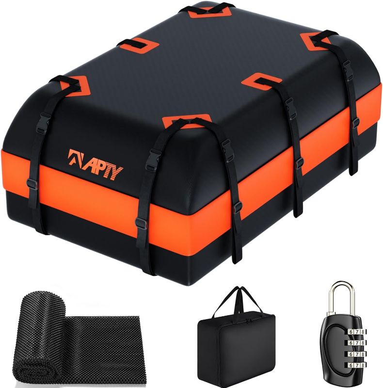 Photo 1 of APTY 21 Cubic Feet Car Rooftop Cargo Bag Carrier, Soft Roof Top Luggage Bag for All Vechicles with/Without Racks - with Waterproof Zip, Luggage Lock, Anti-Slip Mat, Storage Bag, Door Hooks
