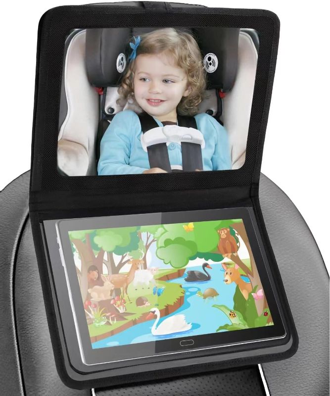 Photo 1 of Baby Car Mirror with Tablet Holder,Adjustable Rear Facing Car Seat Mirrors,Car Seat Mirror with Toy Storage Bag,Wide and Clear View,Safe and Shatterproof
