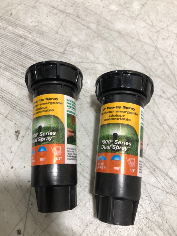 Photo 1 of 2 PACK -Rain Bird 1803DSH Professional Dual Spray Pop-Up Sprinkler, 180° Half Circle Pattern, 8' - 15' Spray Distance, 3" Pop-up Height 3" Height 180° Half Circle